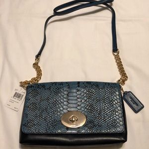 Coach navy snake skin purse/wallet on a chain bag